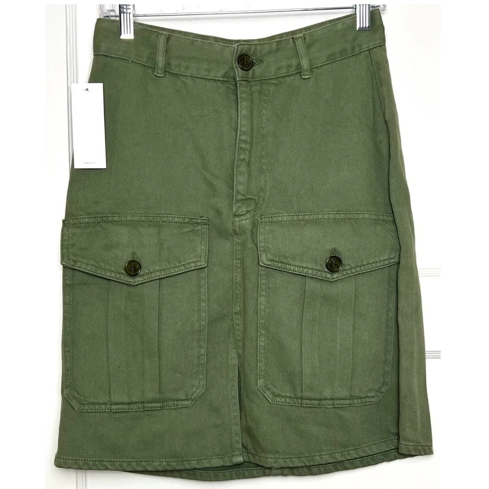 NWT BOYISH 90s Olive Green Canvas Twill‎ Military Cargo Pocket Utility Skirt 2